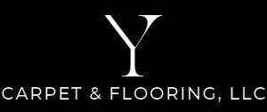 White letter "Y" centered above the text "CARPET & FLOORING, LLC" on a black background.